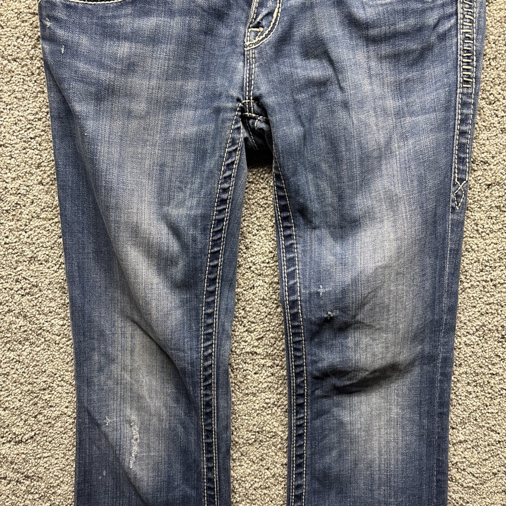 Rock Revival Jen Straight Leg Jeans Rhinestone‎ Distressed Frayed Size 28(30x28) - Picture 8 of 16
